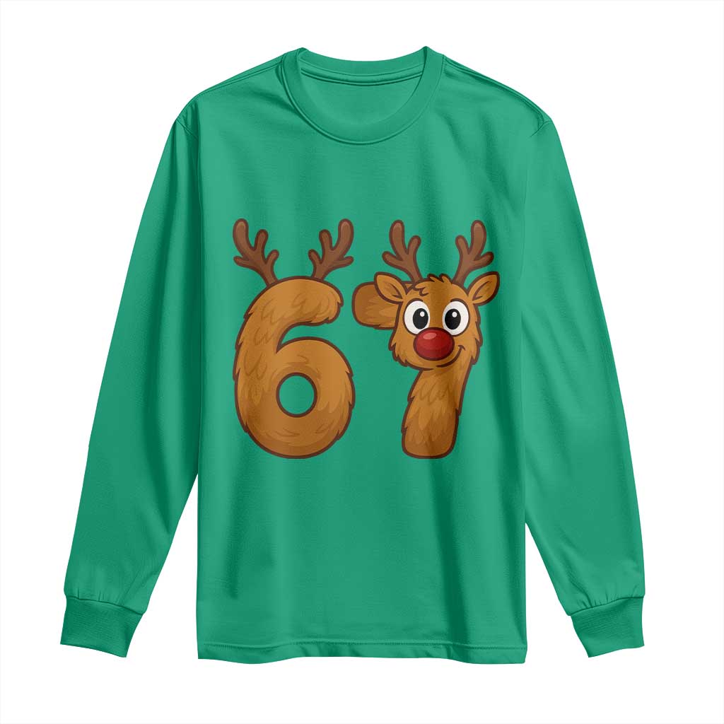 Funny 67 Christmas Reindeer Long Sleeve Shirt Six Seven Meme Xmas Holiday - Wonder Print Shop