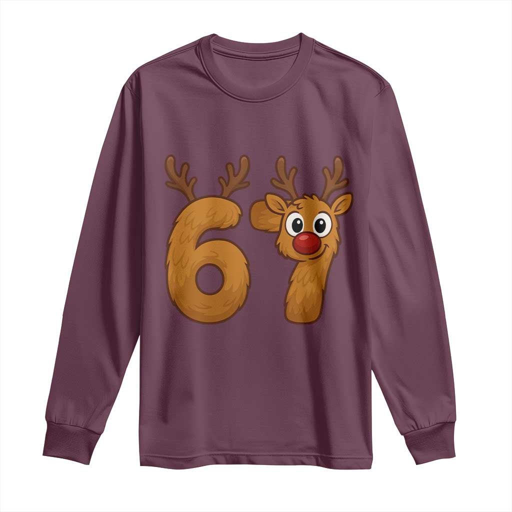 Funny 67 Christmas Reindeer Long Sleeve Shirt Six Seven Meme Xmas Holiday - Wonder Print Shop