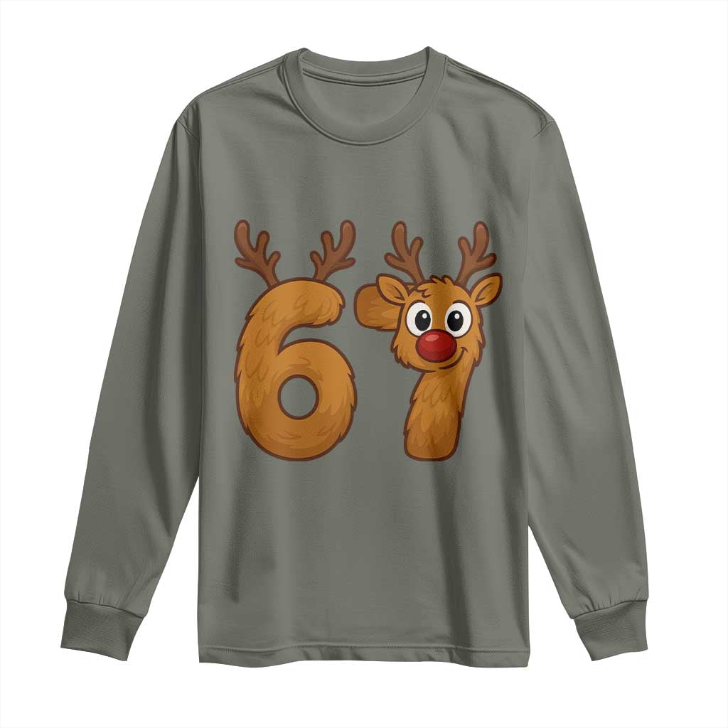 Funny 67 Christmas Reindeer Long Sleeve Shirt Six Seven Meme Xmas Holiday - Wonder Print Shop