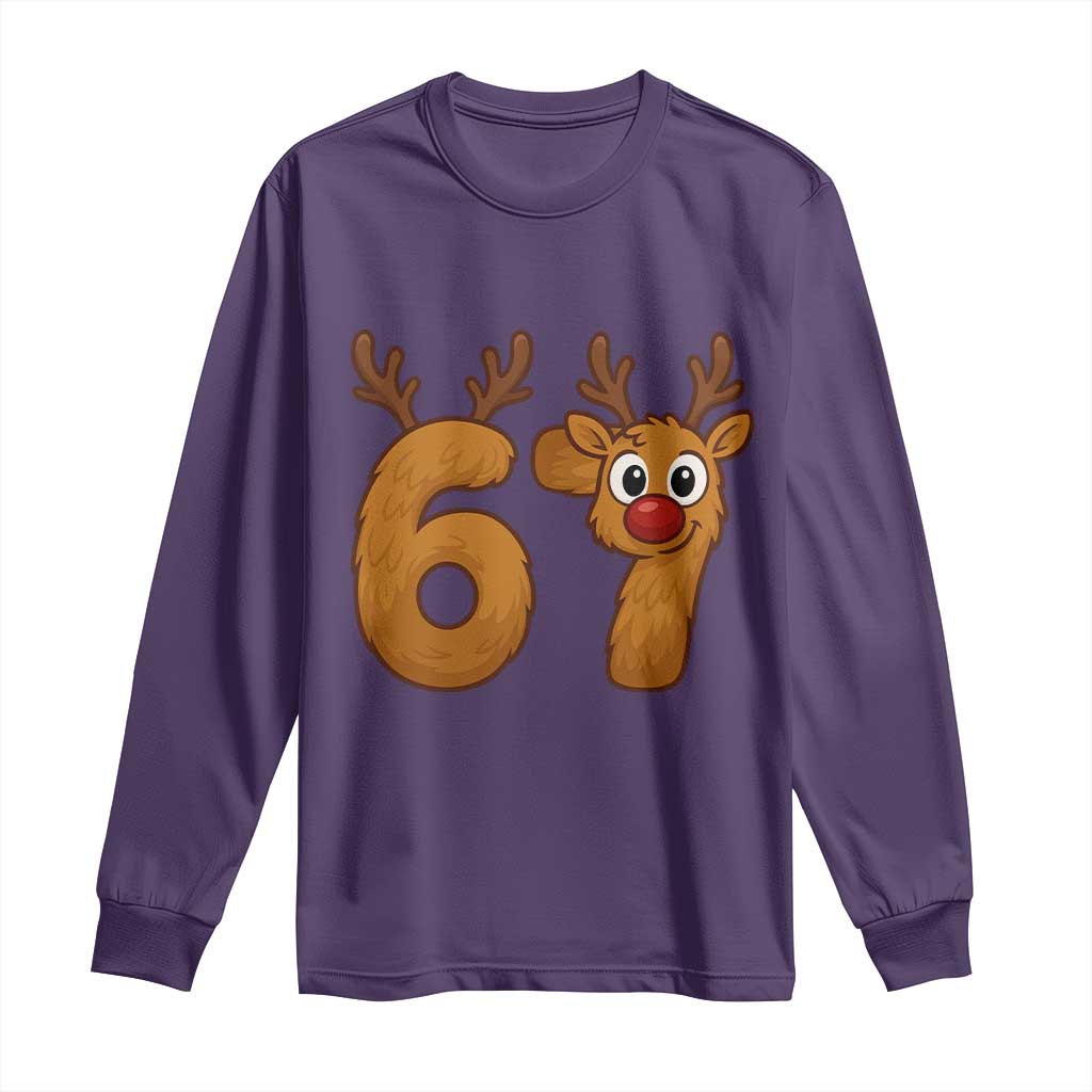 Funny 67 Christmas Reindeer Long Sleeve Shirt Six Seven Meme Xmas Holiday - Wonder Print Shop