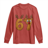 Funny 67 Christmas Reindeer Long Sleeve Shirt Six Seven Meme Xmas Holiday - Wonder Print Shop