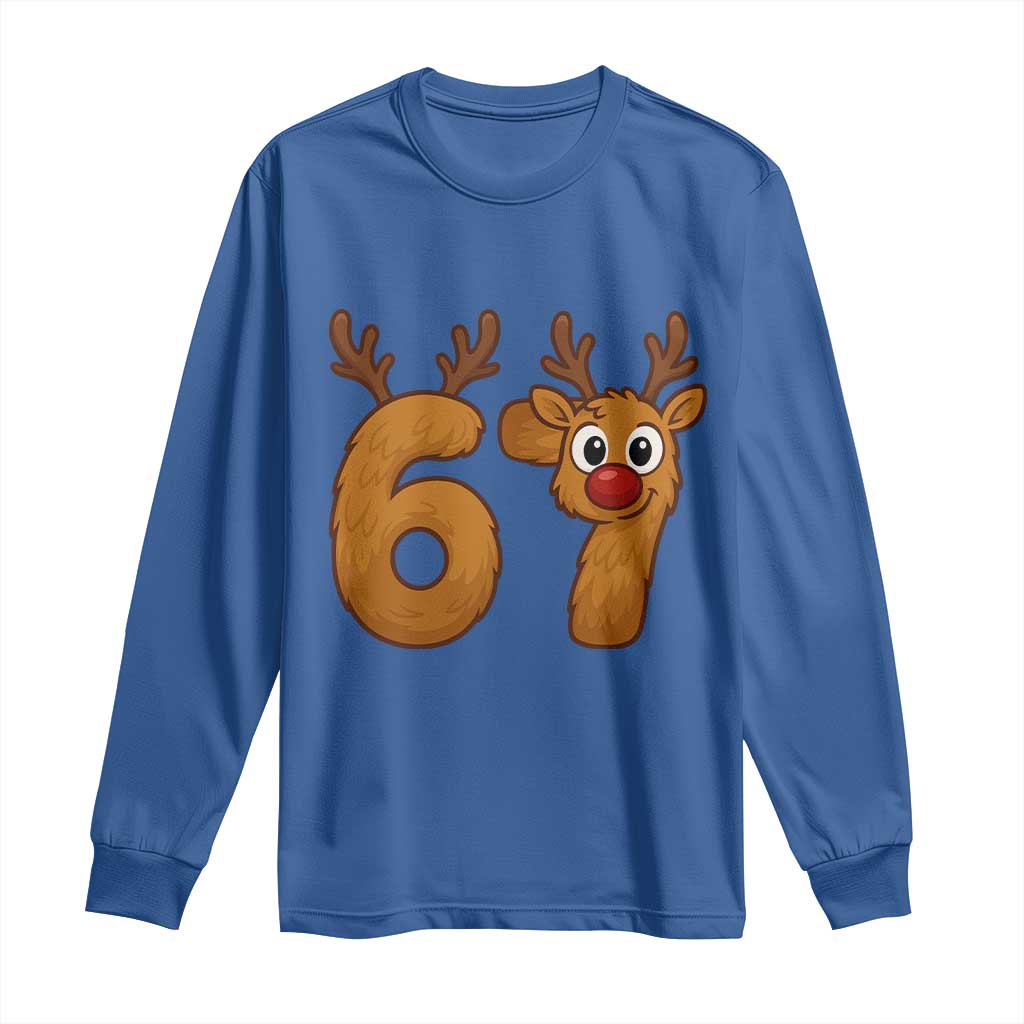Funny 67 Christmas Reindeer Long Sleeve Shirt Six Seven Meme Xmas Holiday - Wonder Print Shop