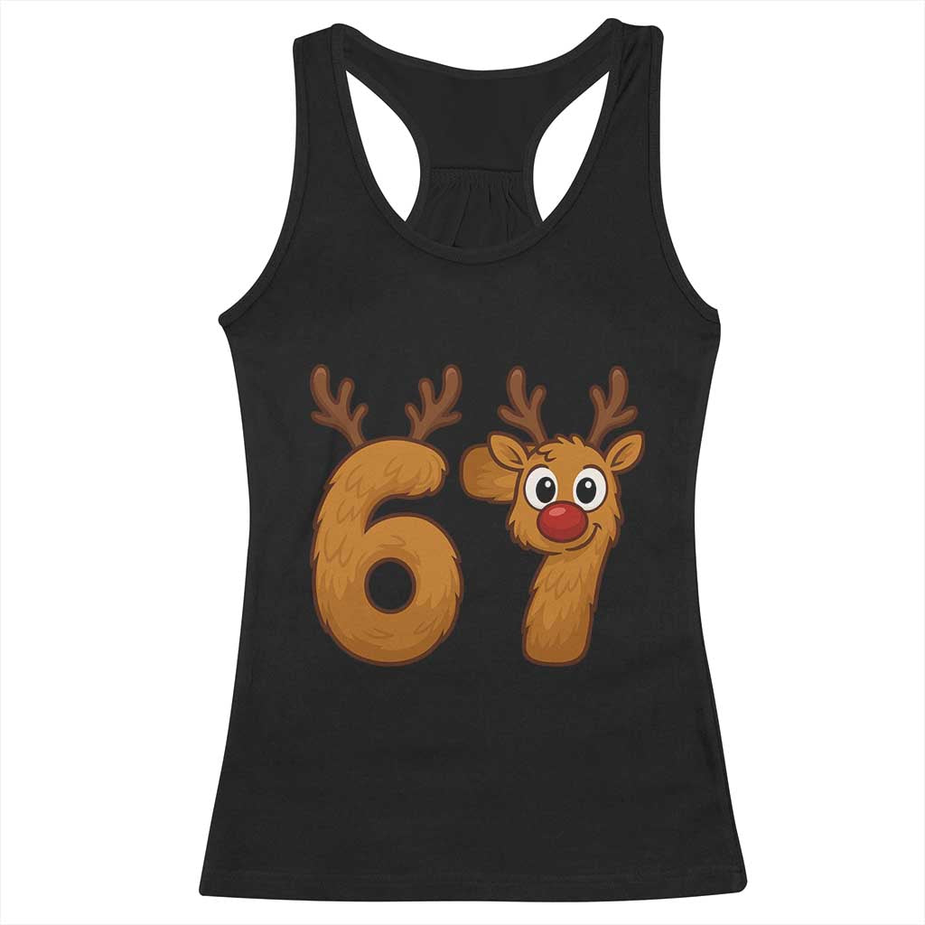 Funny 67 Christmas Reindeer Racerback Tank Top Six Seven Meme Xmas Holiday - Wonder Print Shop
