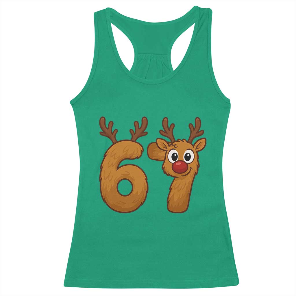 Funny 67 Christmas Reindeer Racerback Tank Top Six Seven Meme Xmas Holiday - Wonder Print Shop