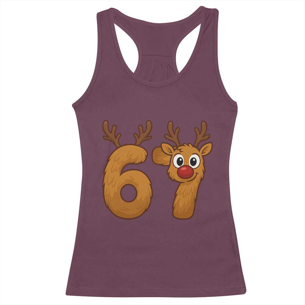 Funny 67 Christmas Reindeer Racerback Tank Top Six Seven Meme Xmas Holiday - Wonder Print Shop