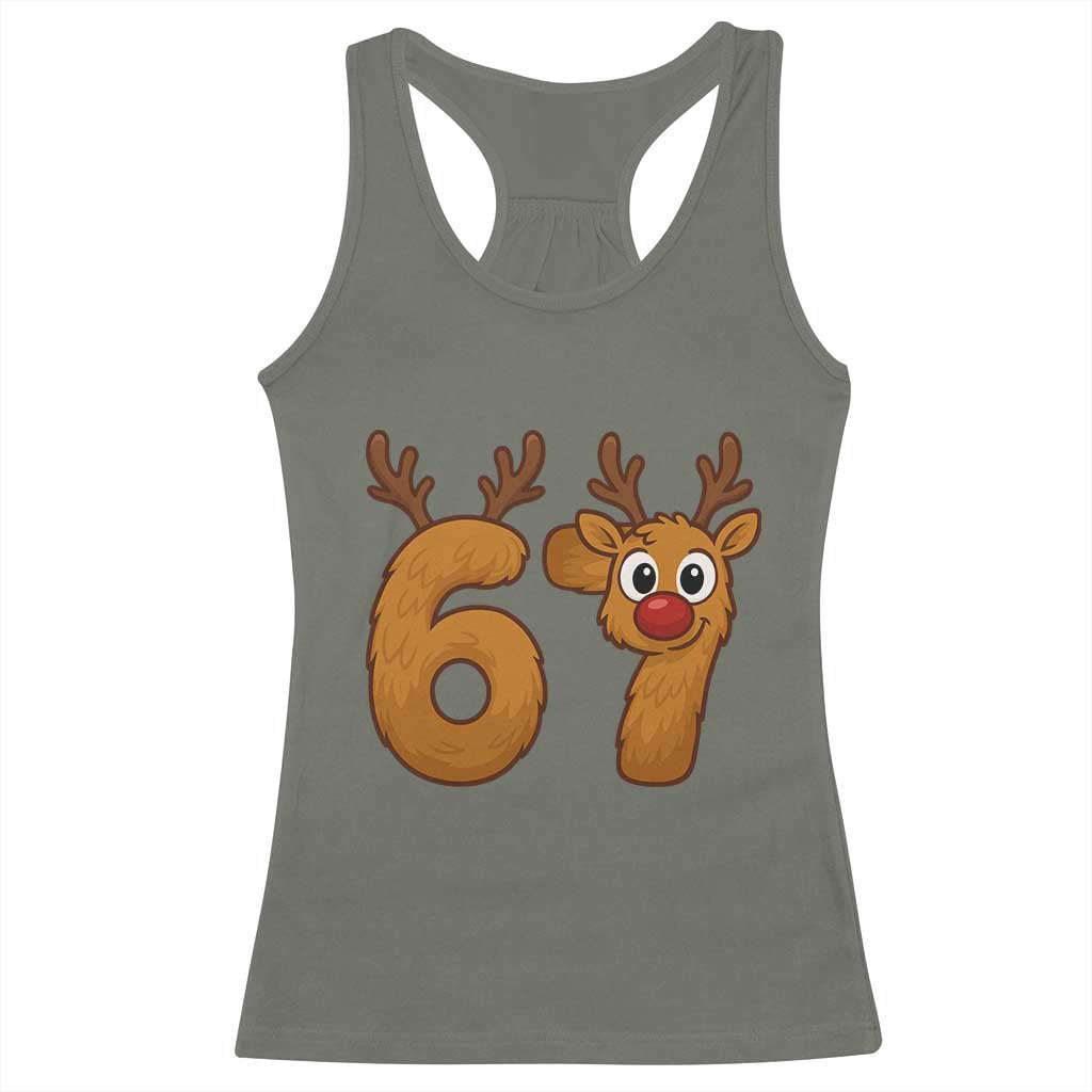 Funny 67 Christmas Reindeer Racerback Tank Top Six Seven Meme Xmas Holiday - Wonder Print Shop