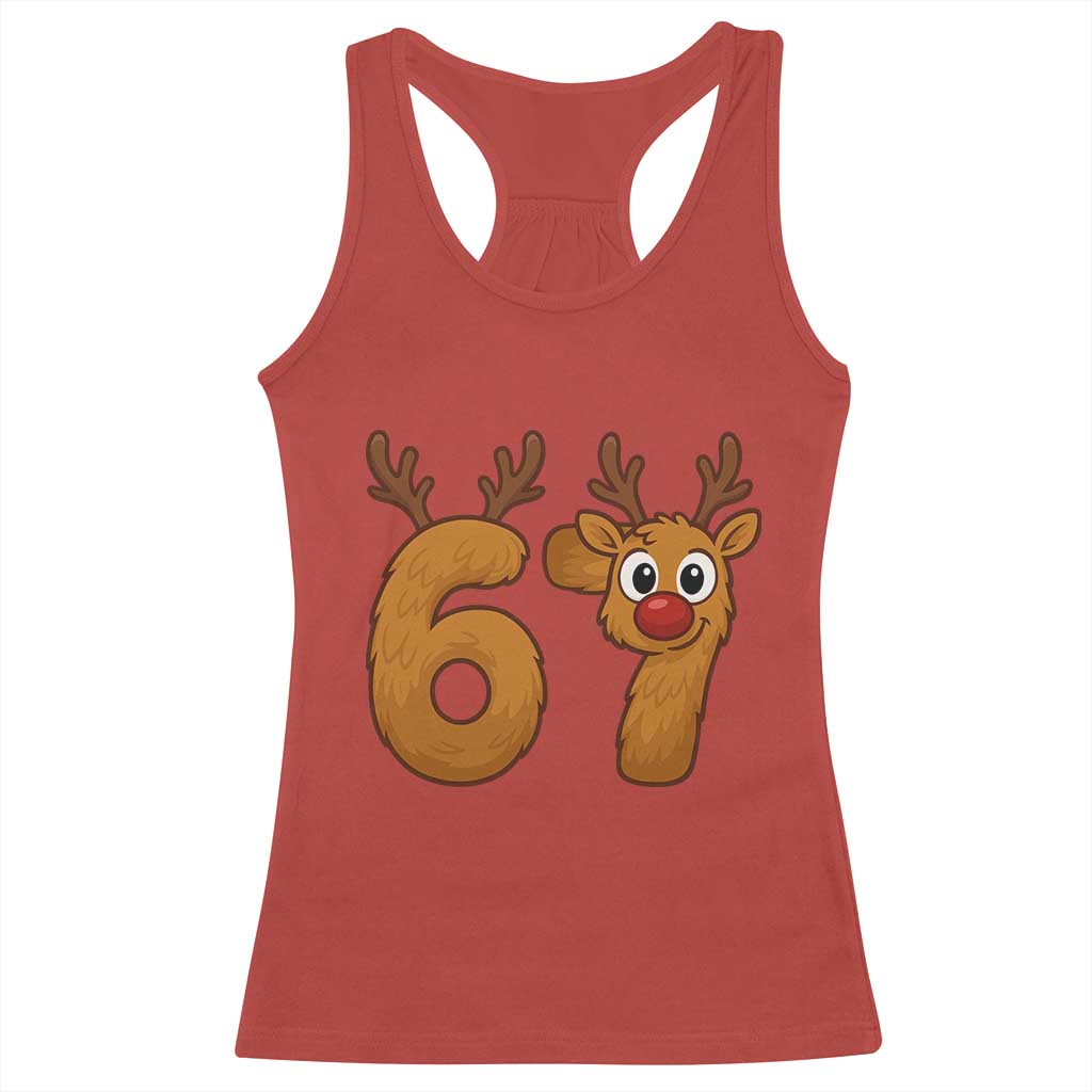 Funny 67 Christmas Reindeer Racerback Tank Top Six Seven Meme Xmas Holiday - Wonder Print Shop