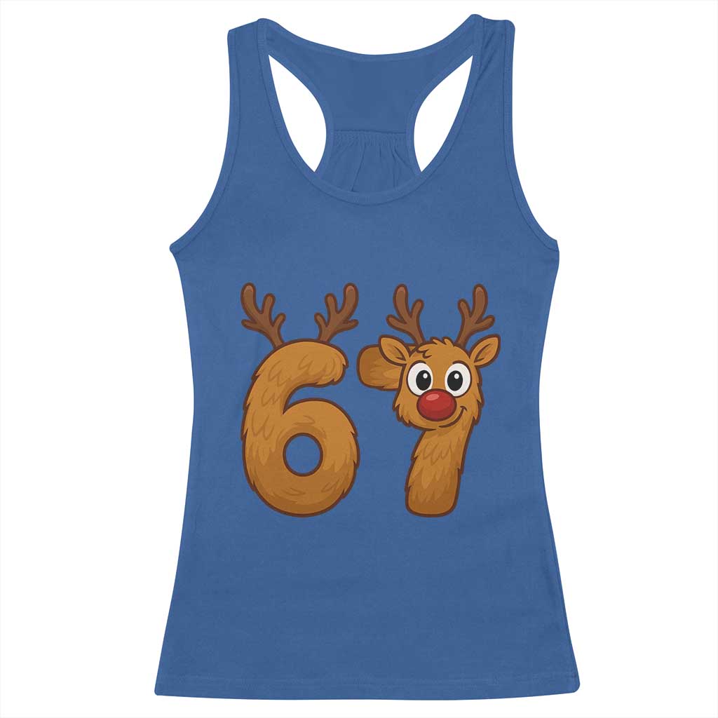 Funny 67 Christmas Reindeer Racerback Tank Top Six Seven Meme Xmas Holiday - Wonder Print Shop