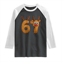 Funny 67 Christmas Reindeer Raglan Shirt Six Seven Meme Xmas Holiday - Wonder Print Shop
