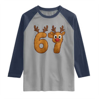 Funny 67 Christmas Reindeer Raglan Shirt Six Seven Meme Xmas Holiday - Wonder Print Shop
