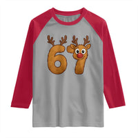 Funny 67 Christmas Reindeer Raglan Shirt Six Seven Meme Xmas Holiday - Wonder Print Shop