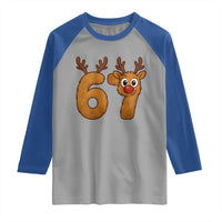 Funny 67 Christmas Reindeer Raglan Shirt Six Seven Meme Xmas Holiday - Wonder Print Shop
