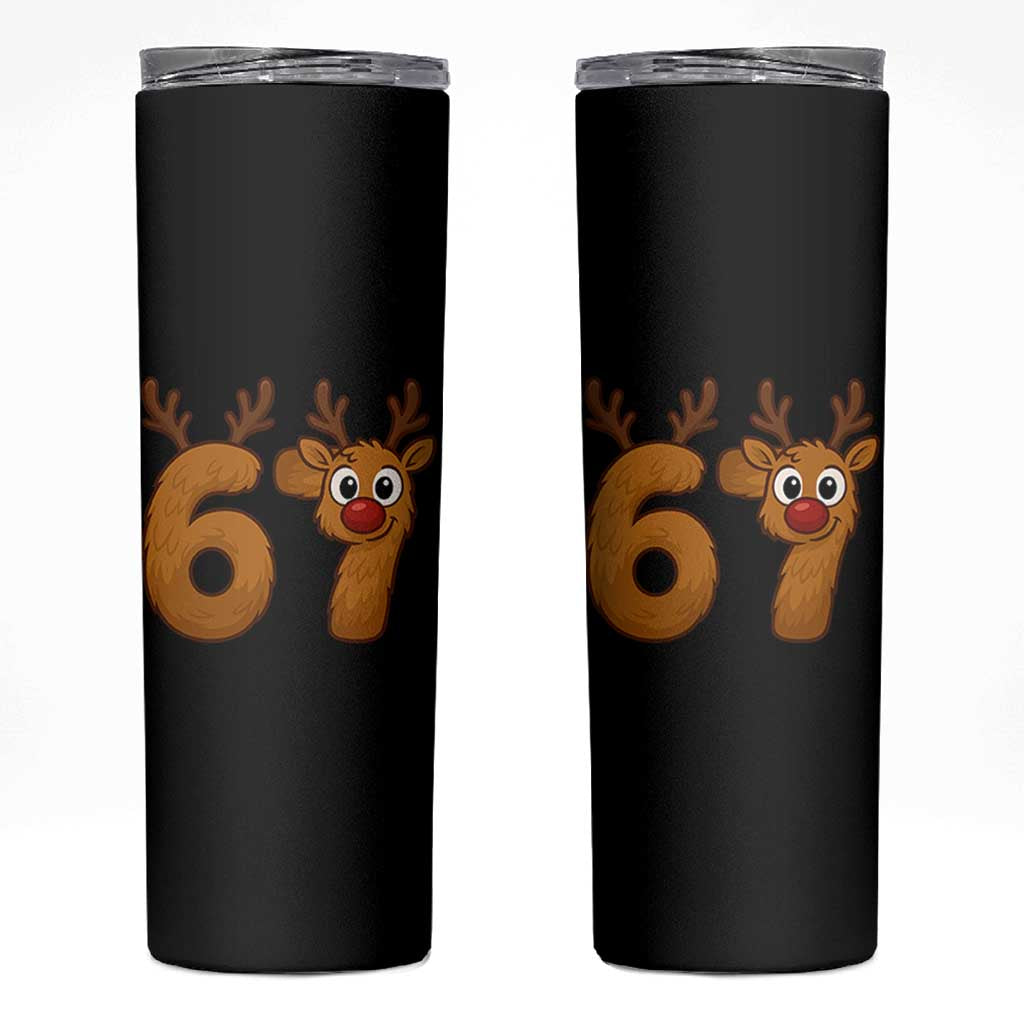 Funny 67 Christmas Reindeer Skinny Tumbler Six Seven Meme Xmas Holiday - Wonder Print Shop