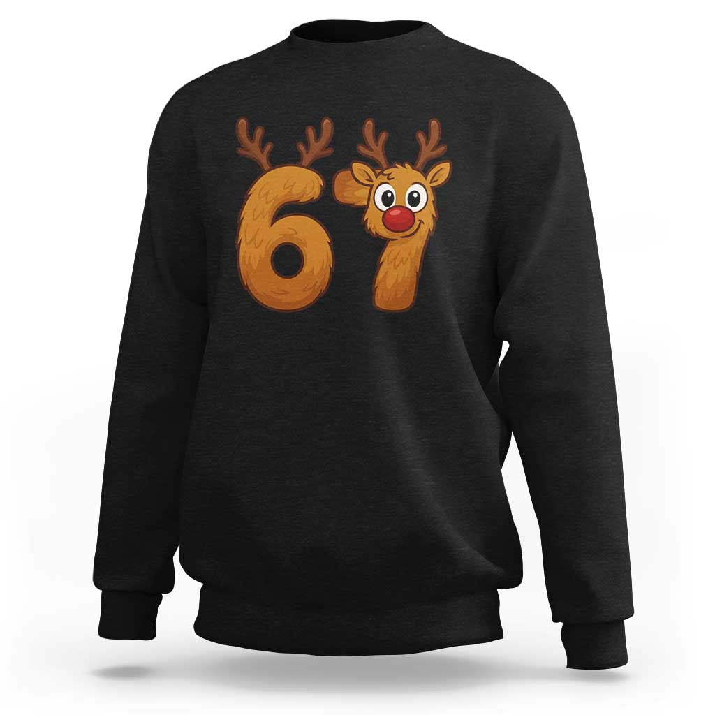 Funny 67 Christmas Reindeer Sweatshirt Six Seven Meme Xmas Holiday - Wonder Print Shop