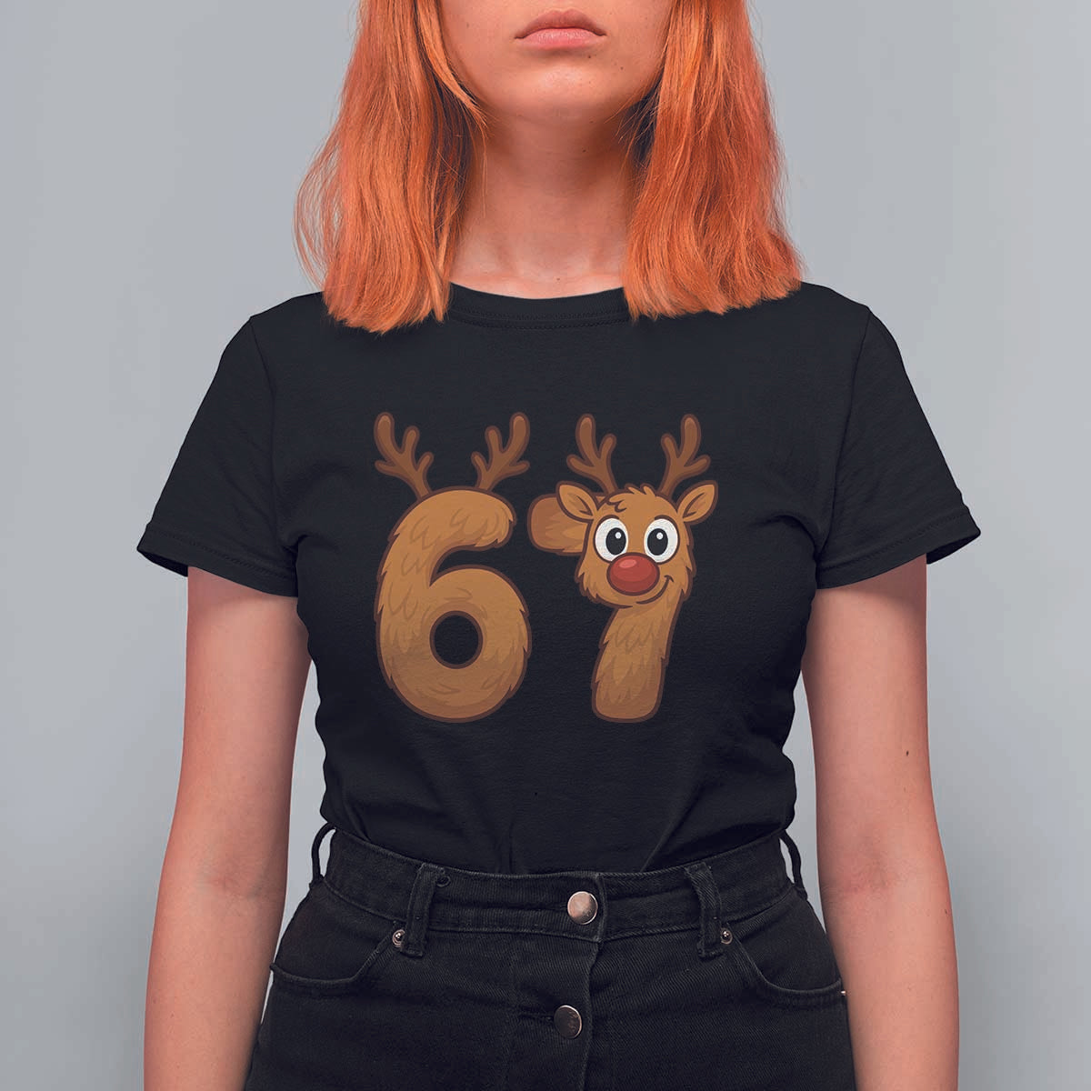 Funny 67 Christmas Reindeer T Shirt For Women Six Seven Meme Xmas Holiday - Wonder Print Shop
