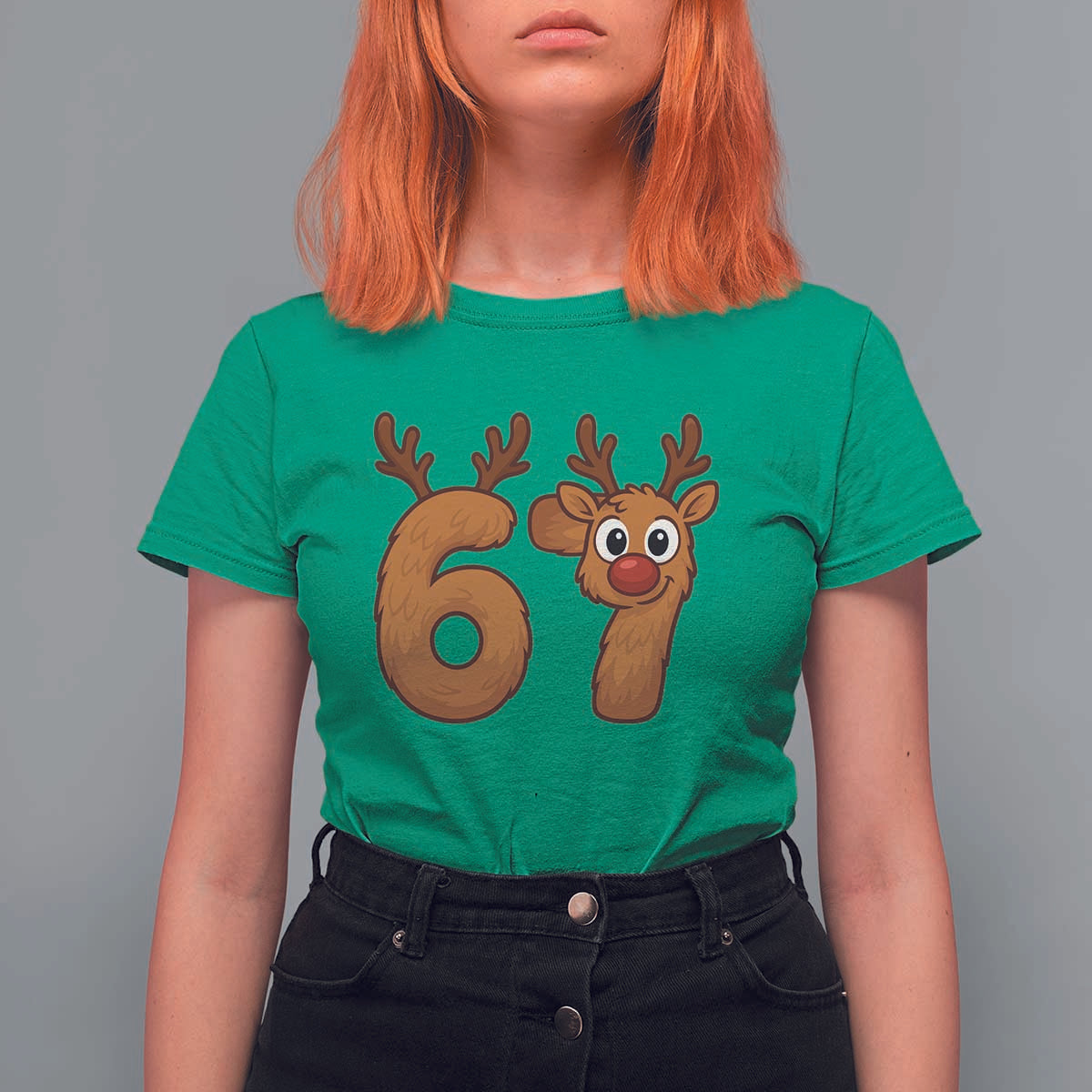 Funny 67 Christmas Reindeer T Shirt For Women Six Seven Meme Xmas Holiday - Wonder Print Shop
