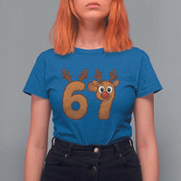 Funny 67 Christmas Reindeer T Shirt For Women Six Seven Meme Xmas Holiday - Wonder Print Shop