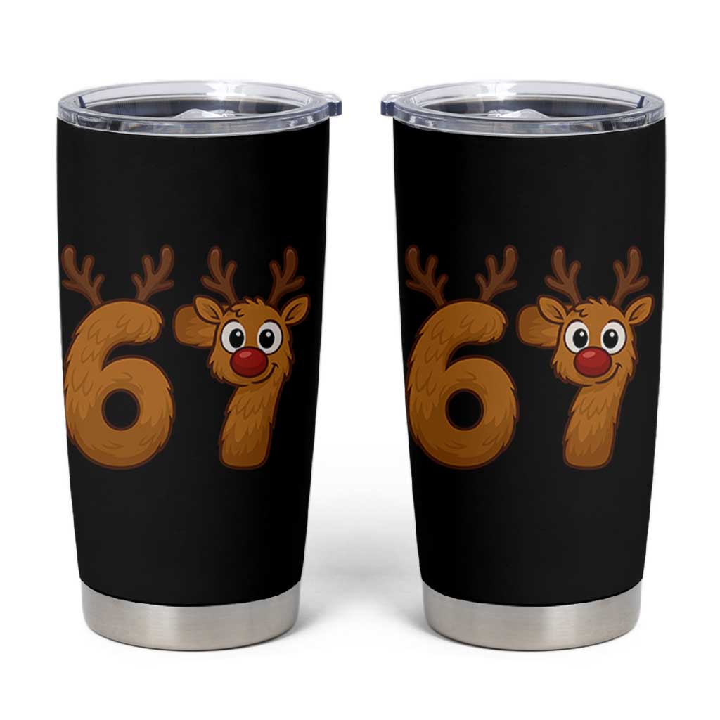 Funny 67 Christmas Reindeer Tumbler Cup Six Seven Meme Xmas Holiday - Wonder Print Shop