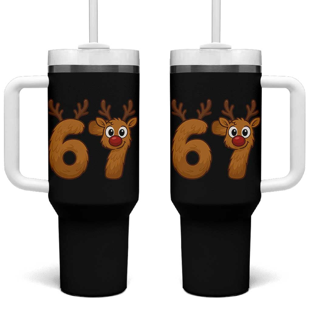 Funny 67 Christmas Reindeer Tumbler With Handle Six Seven Meme Xmas Holiday - Wonder Print Shop
