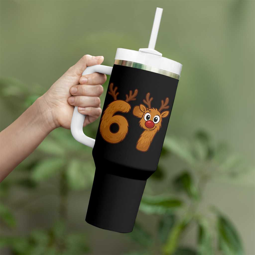 Funny 67 Christmas Reindeer Tumbler With Handle Six Seven Meme Xmas Holiday - Wonder Print Shop