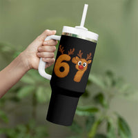 Funny 67 Christmas Reindeer Tumbler With Handle Six Seven Meme Xmas Holiday - Wonder Print Shop