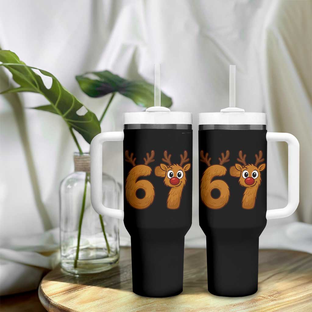 Funny 67 Christmas Reindeer Tumbler With Handle Six Seven Meme Xmas Holiday - Wonder Print Shop