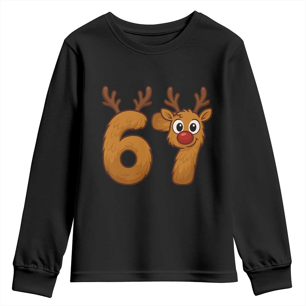Funny 67 Christmas Reindeer Youth Sweatshirt Six Seven Meme Xmas Holiday - Wonder Print Shop