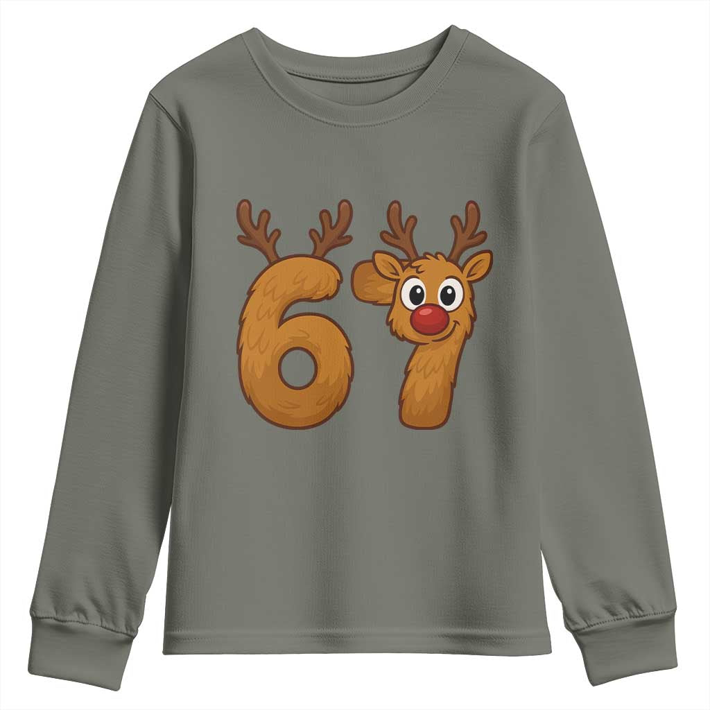 Funny 67 Christmas Reindeer Youth Sweatshirt Six Seven Meme Xmas Holiday - Wonder Print Shop