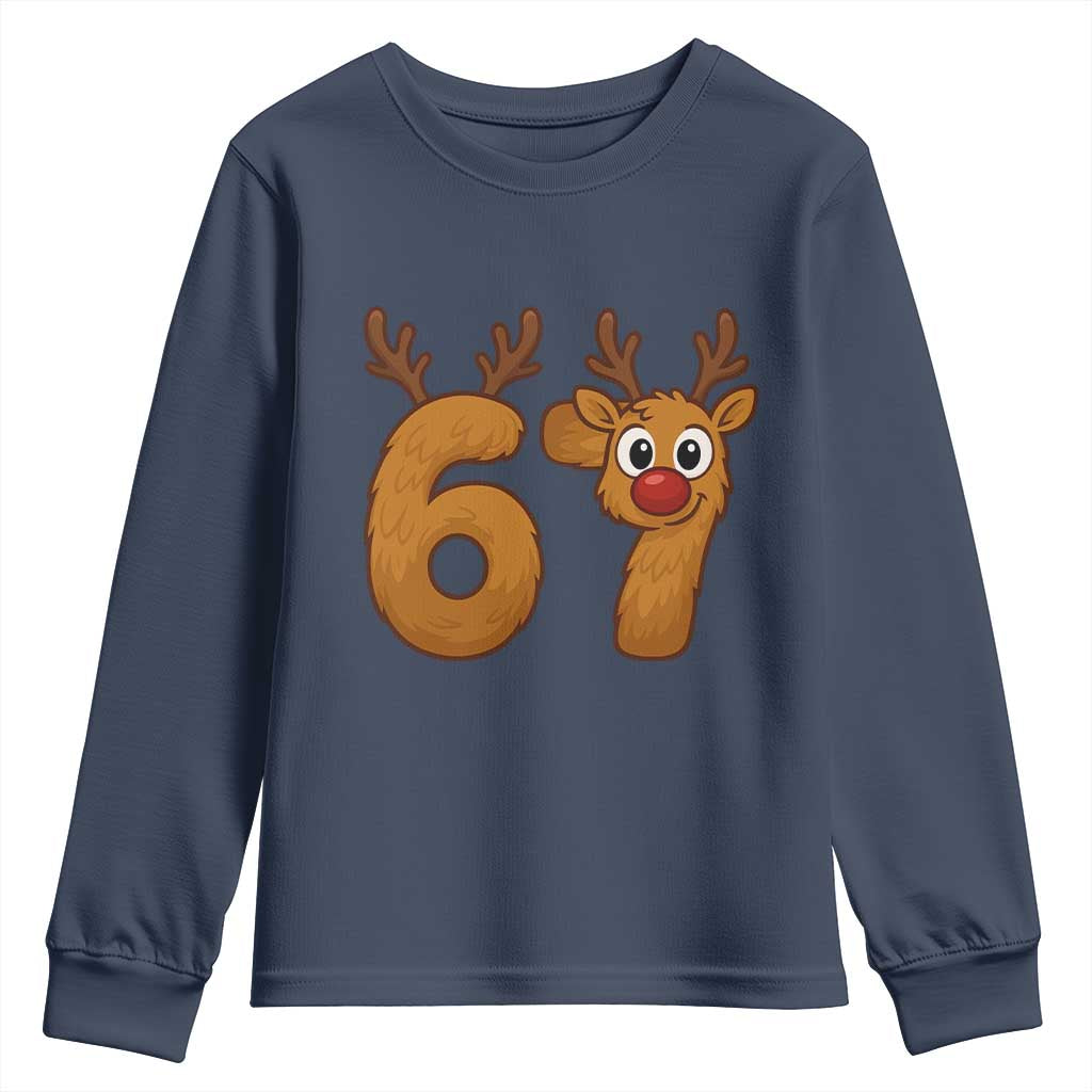 Funny 67 Christmas Reindeer Youth Sweatshirt Six Seven Meme Xmas Holiday - Wonder Print Shop