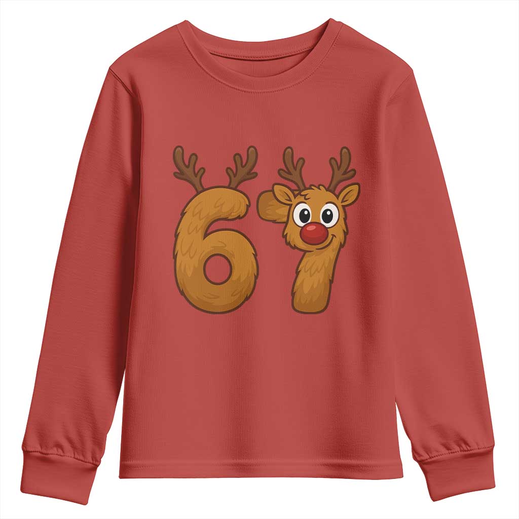 Funny 67 Christmas Reindeer Youth Sweatshirt Six Seven Meme Xmas Holiday - Wonder Print Shop