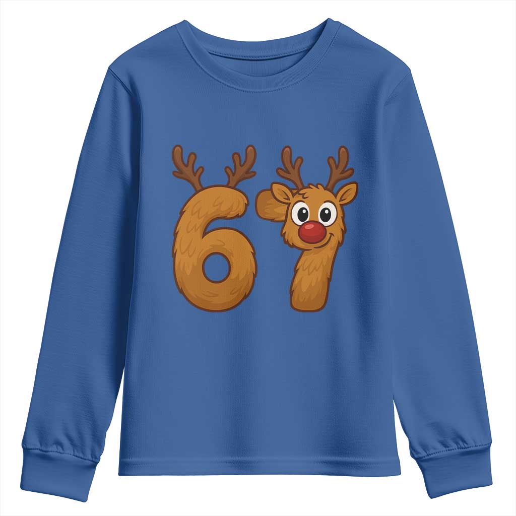 Funny 67 Christmas Reindeer Youth Sweatshirt Six Seven Meme Xmas Holiday - Wonder Print Shop