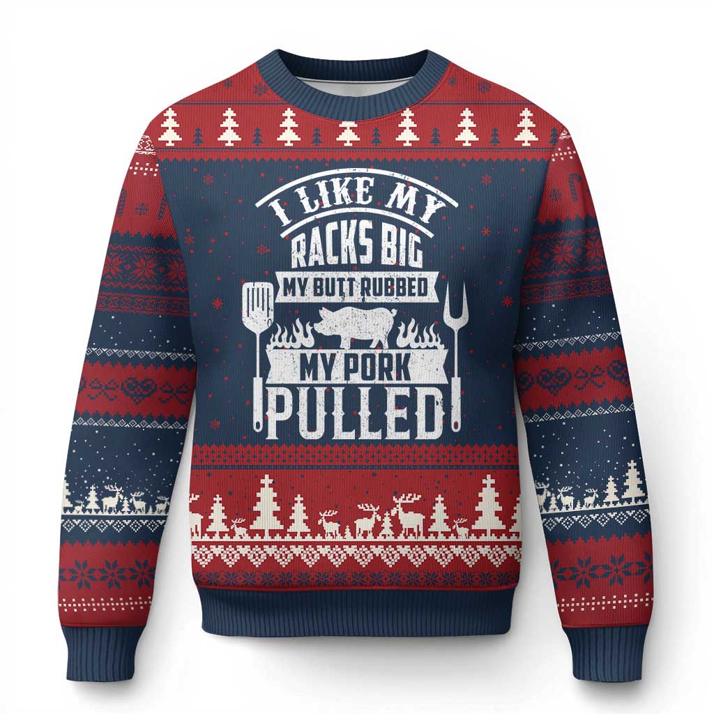 Funny BBQ Grilling I Like My Butt Rubbed And My Pork Pulled Ugly Christmas Sweater Barbecue Father's Day - Wonder Print Shop