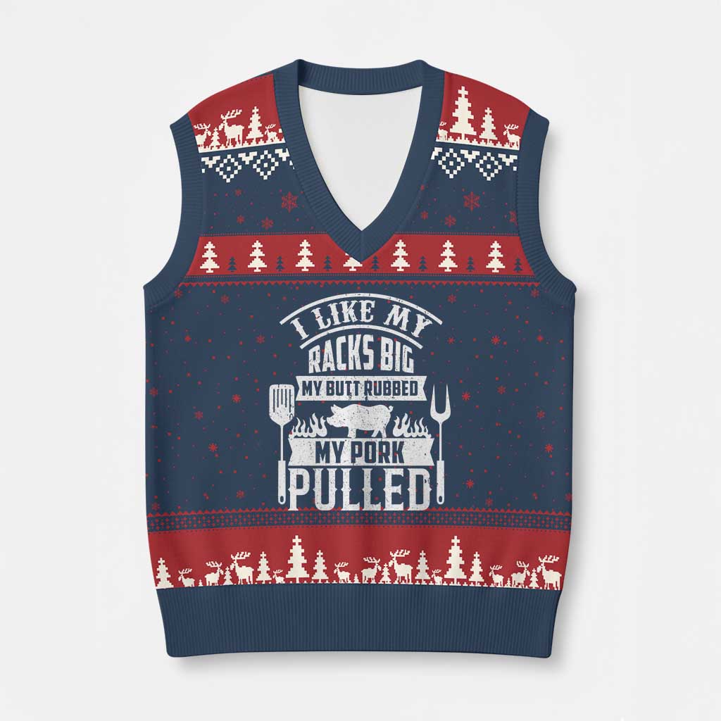 Funny BBQ Grilling I Like My Butt Rubbed And My Pork Pulled V-Neck Knit Sweater Vest Barbecue Father's Day - Wonder Print Shop
