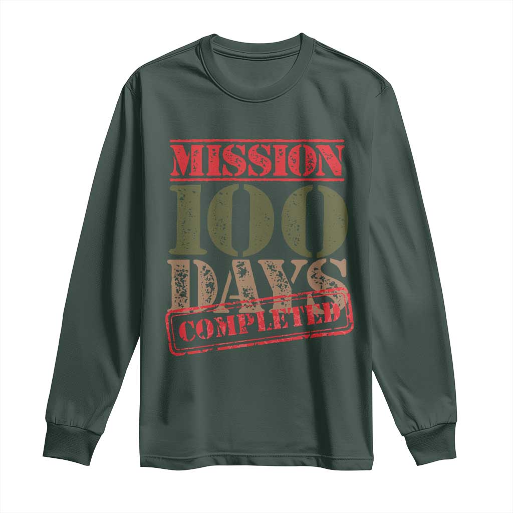 Funny 100th Day Of School Warrior Long Sleeve Shirt Mission 100 Days Completed Sealed