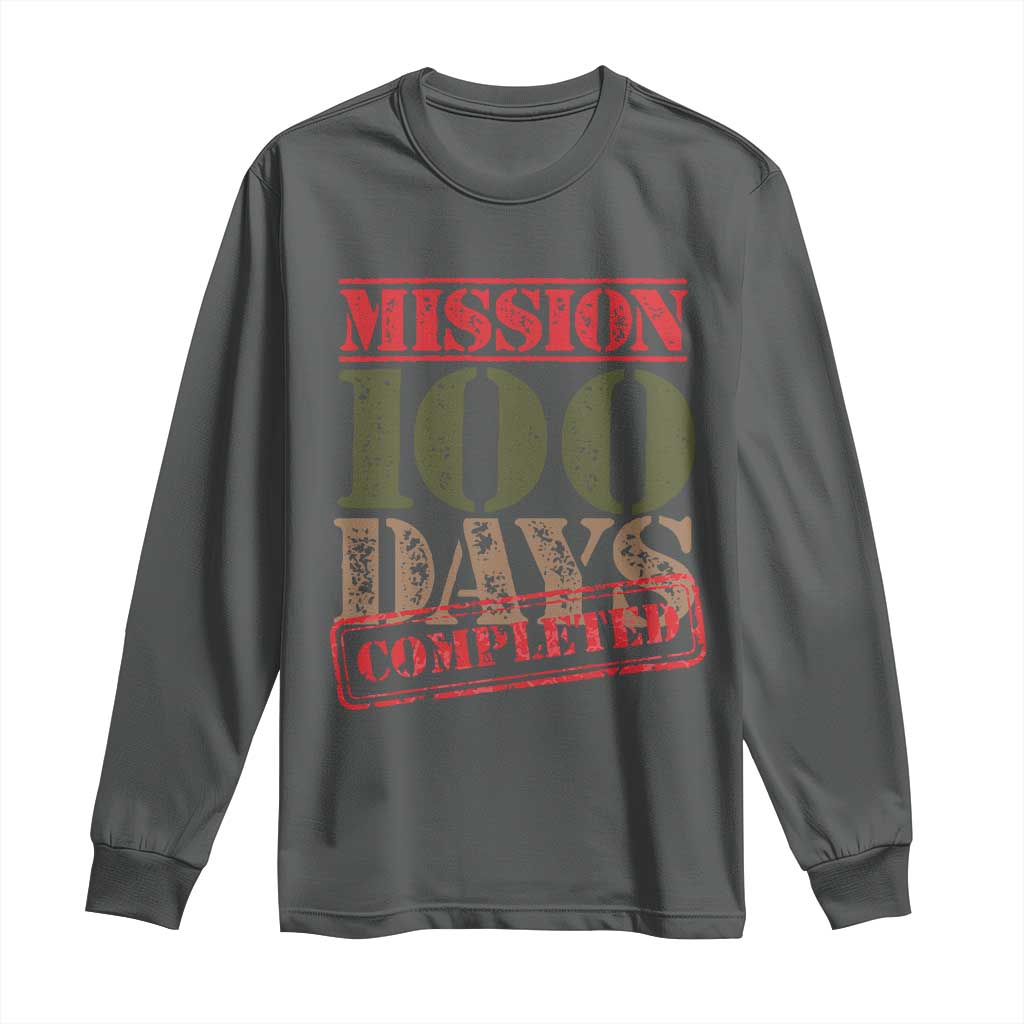 Funny 100th Day Of School Warrior Long Sleeve Shirt Mission 100 Days Completed Sealed