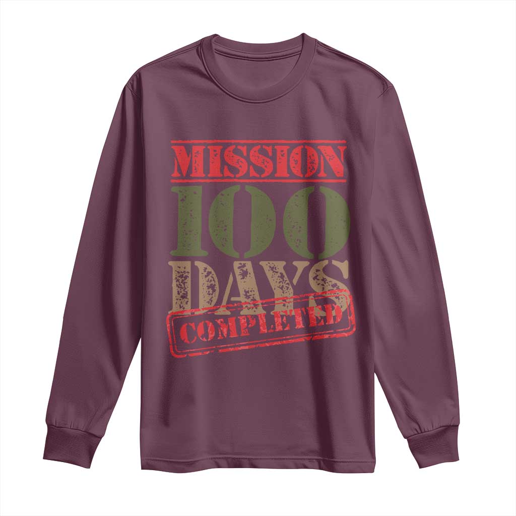 Funny 100th Day Of School Warrior Long Sleeve Shirt Mission 100 Days Completed Sealed