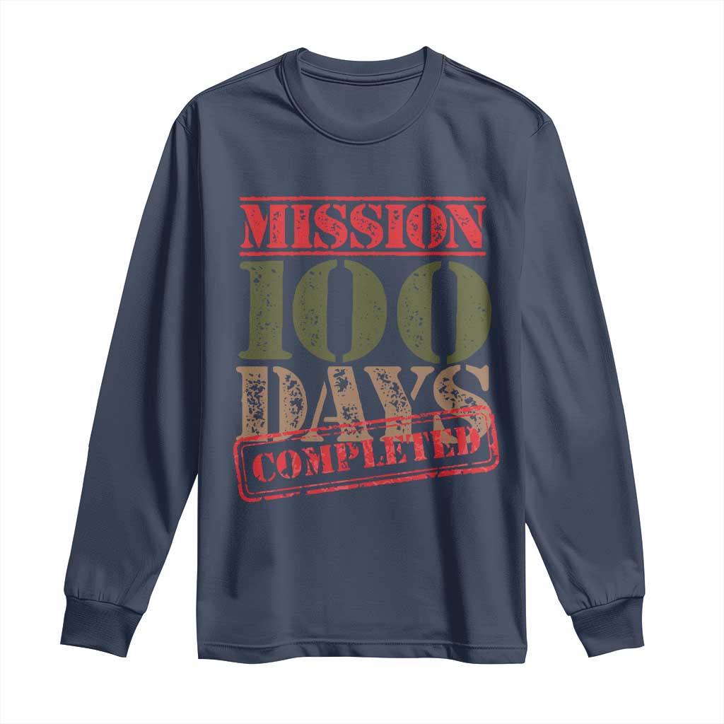 Funny 100th Day Of School Warrior Long Sleeve Shirt Mission 100 Days Completed Sealed