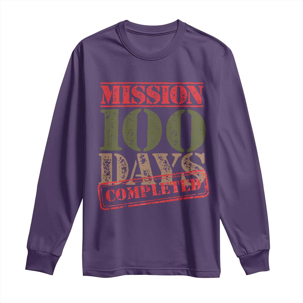 Funny 100th Day Of School Warrior Long Sleeve Shirt Mission 100 Days Completed Sealed