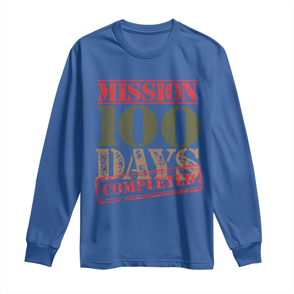Funny 100th Day Of School Warrior Long Sleeve Shirt Mission 100 Days Completed Sealed