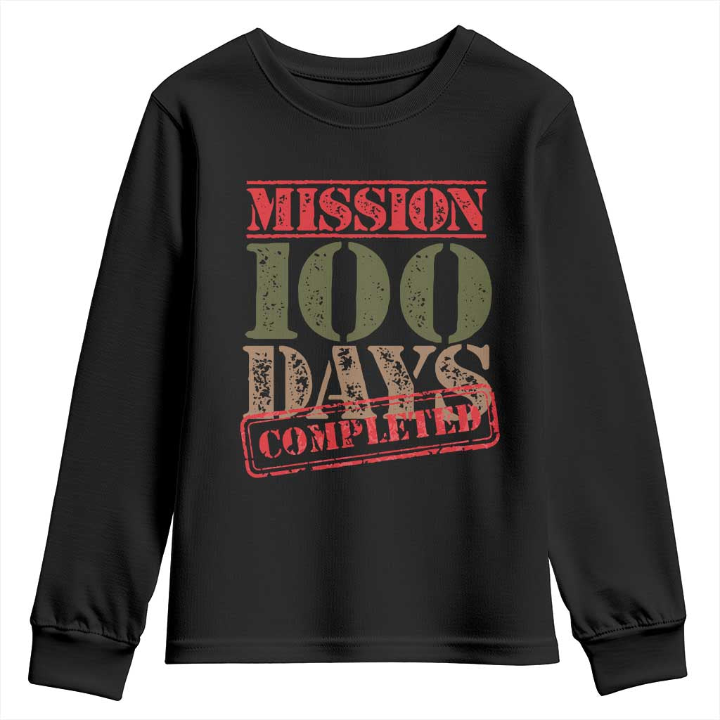 Funny 100th Day Of School Warrior Youth Sweatshirt Mission 100 Days Completed Sealed