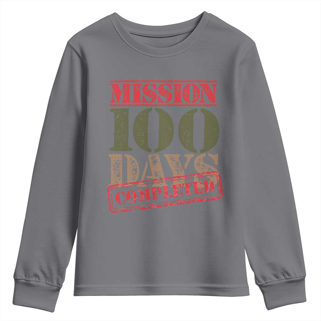 Funny 100th Day Of School Warrior Youth Sweatshirt Mission 100 Days Completed Sealed