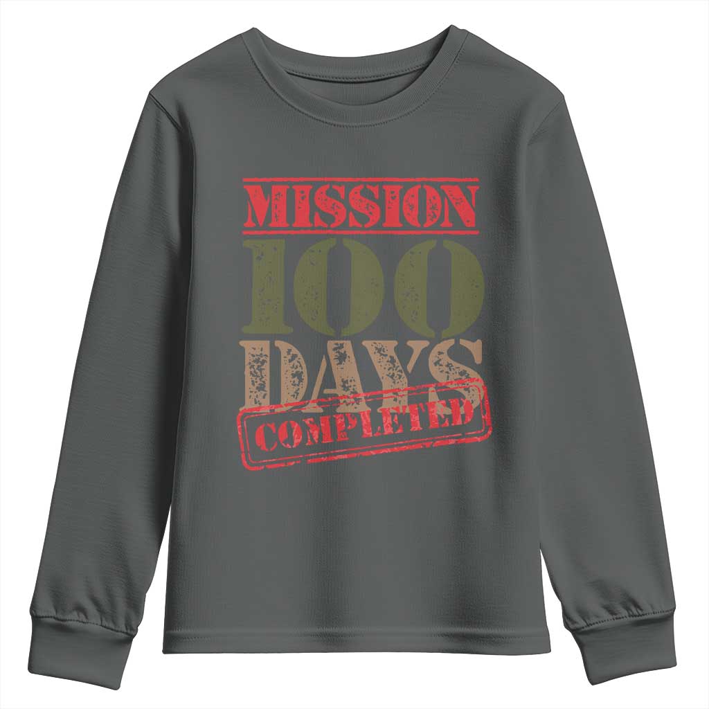 Funny 100th Day Of School Warrior Youth Sweatshirt Mission 100 Days Completed Sealed