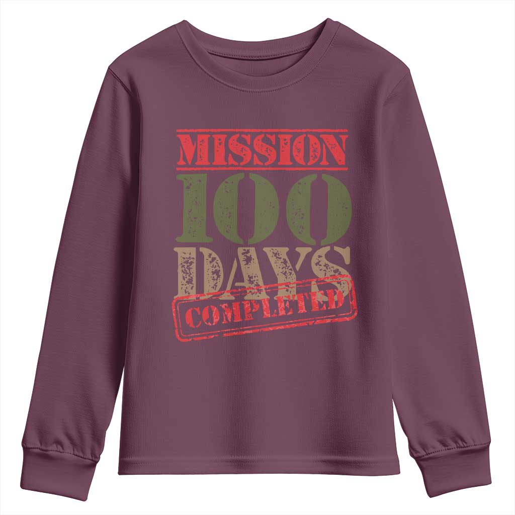 Funny 100th Day Of School Warrior Youth Sweatshirt Mission 100 Days Completed Sealed