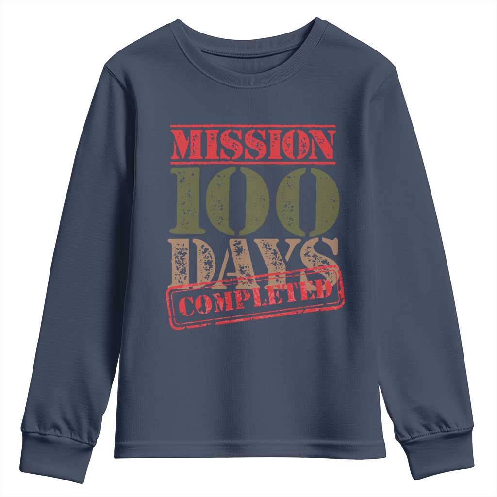 Funny 100th Day Of School Warrior Youth Sweatshirt Mission 100 Days Completed Sealed