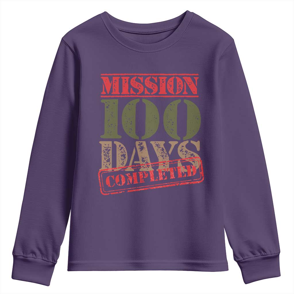 Funny 100th Day Of School Warrior Youth Sweatshirt Mission 100 Days Completed Sealed