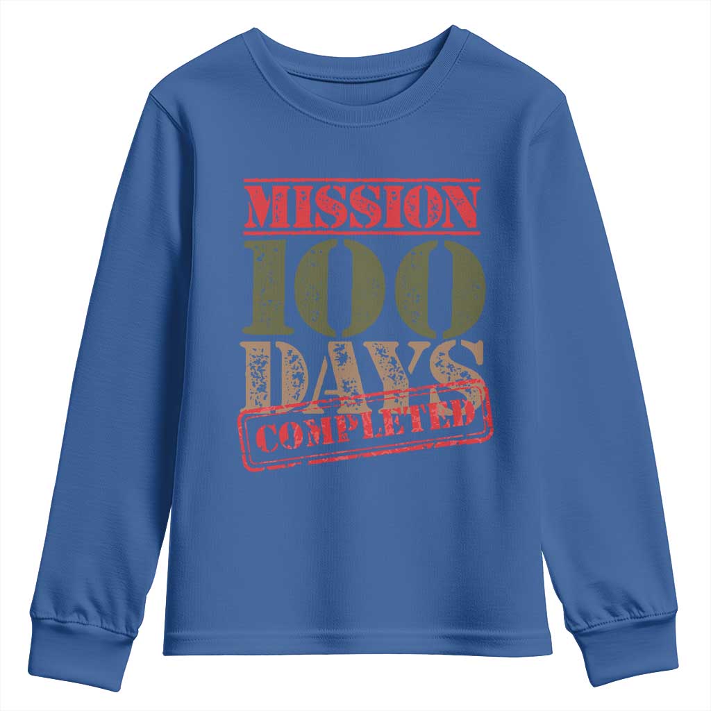 Funny 100th Day Of School Warrior Youth Sweatshirt Mission 100 Days Completed Sealed