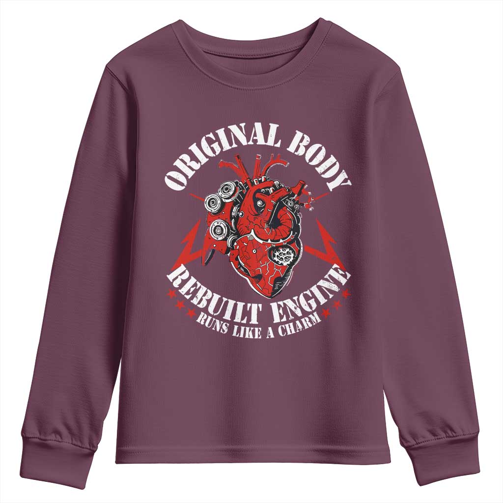Funny Open Heart Surgery Recovery Survivor Youth Sweatshirt Original Body Rebuilt Engine Runs Like A Charm