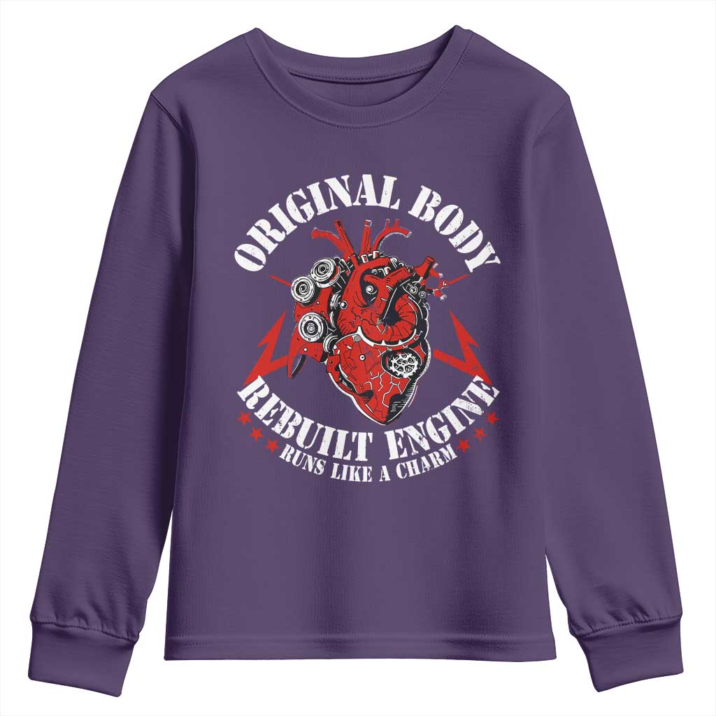 Funny Open Heart Surgery Recovery Survivor Youth Sweatshirt Original Body Rebuilt Engine Runs Like A Charm