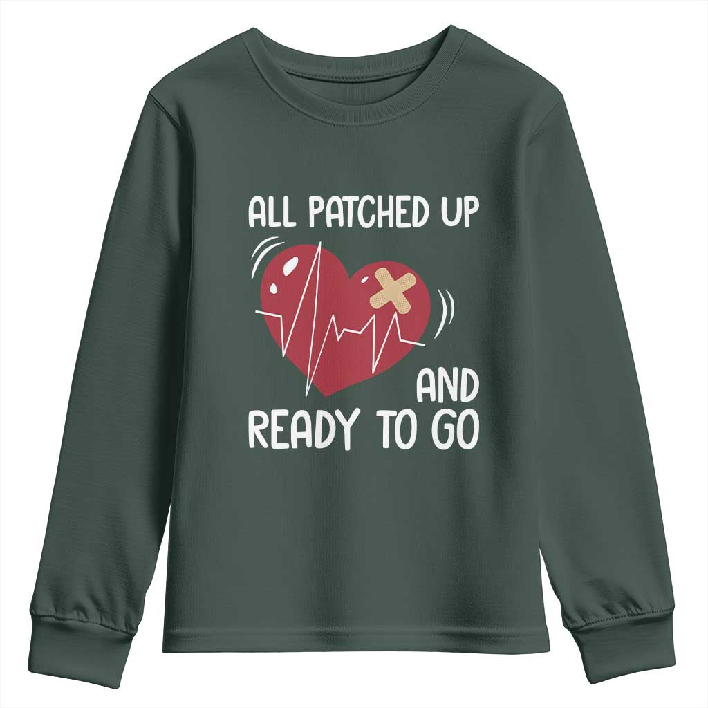 Funny Heart Surgery Recovery Survivor Youth Sweatshirt All Patched Up And Ready To Go CHD Awareness