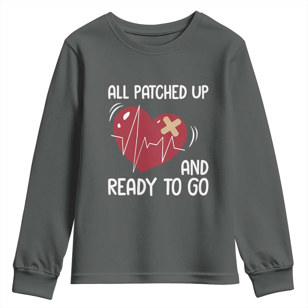 Funny Heart Surgery Recovery Survivor Youth Sweatshirt All Patched Up And Ready To Go CHD Awareness